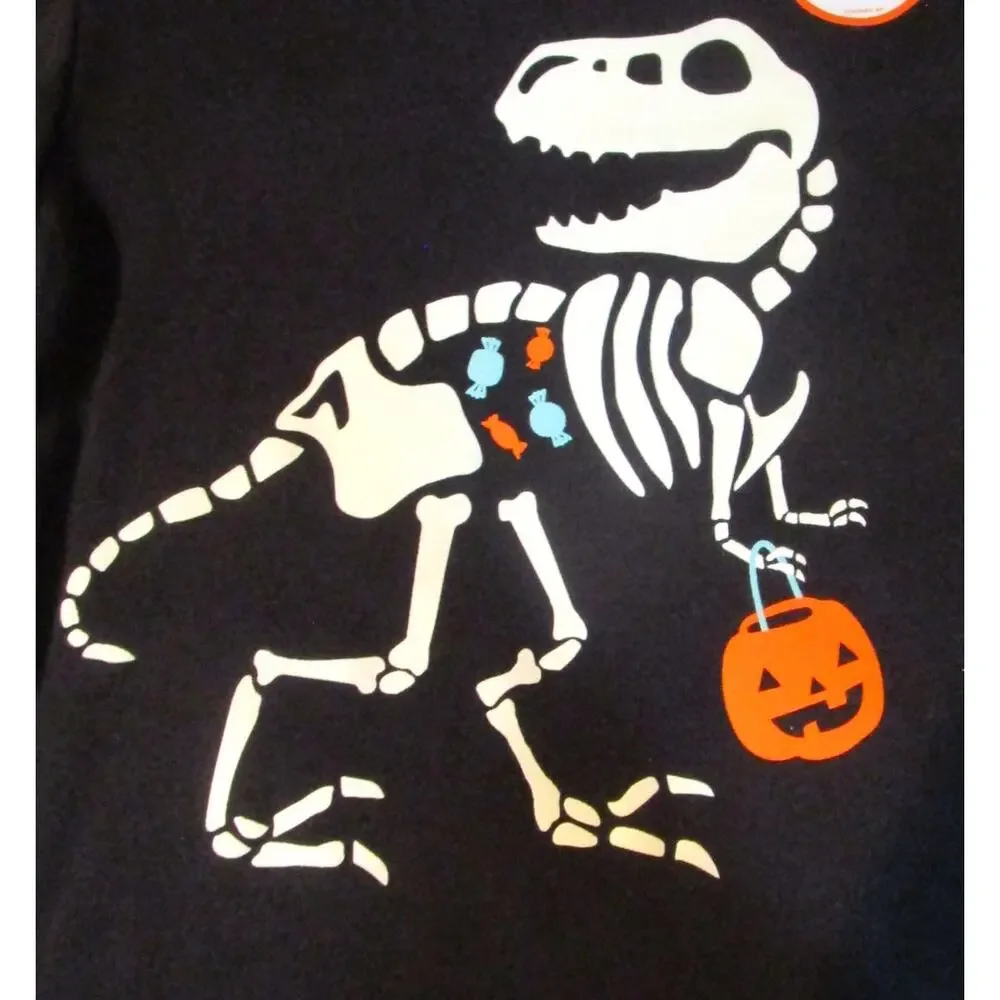 Unisex Kids Carter's Halloween Dino Skeleton Long Sleeve Tee Black & Orange 3T
